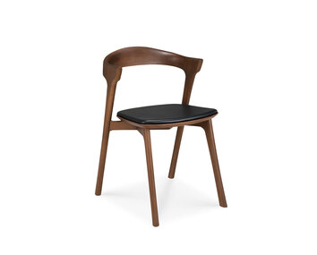 Bok Stol i brunlakeret teak med sort lædersæde