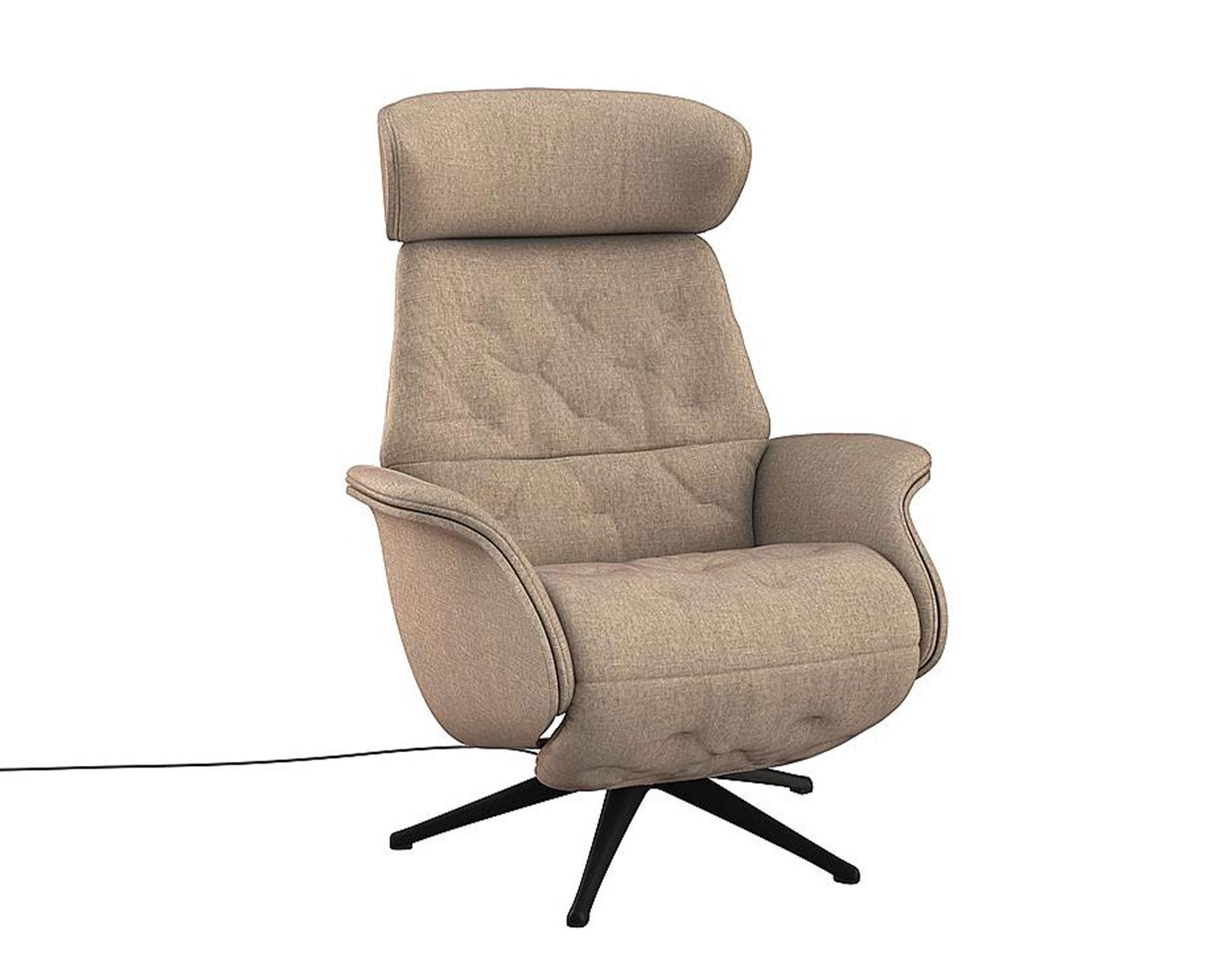 Volden Reclinerlænestol med strømkabel fuldpolstret i stof med ben i sort aluminium