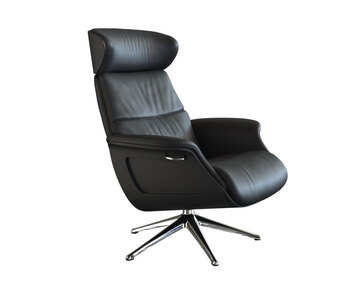 Clement Lænestol i læderet Savoy i farven Platin Black med ben i poleret aluminium