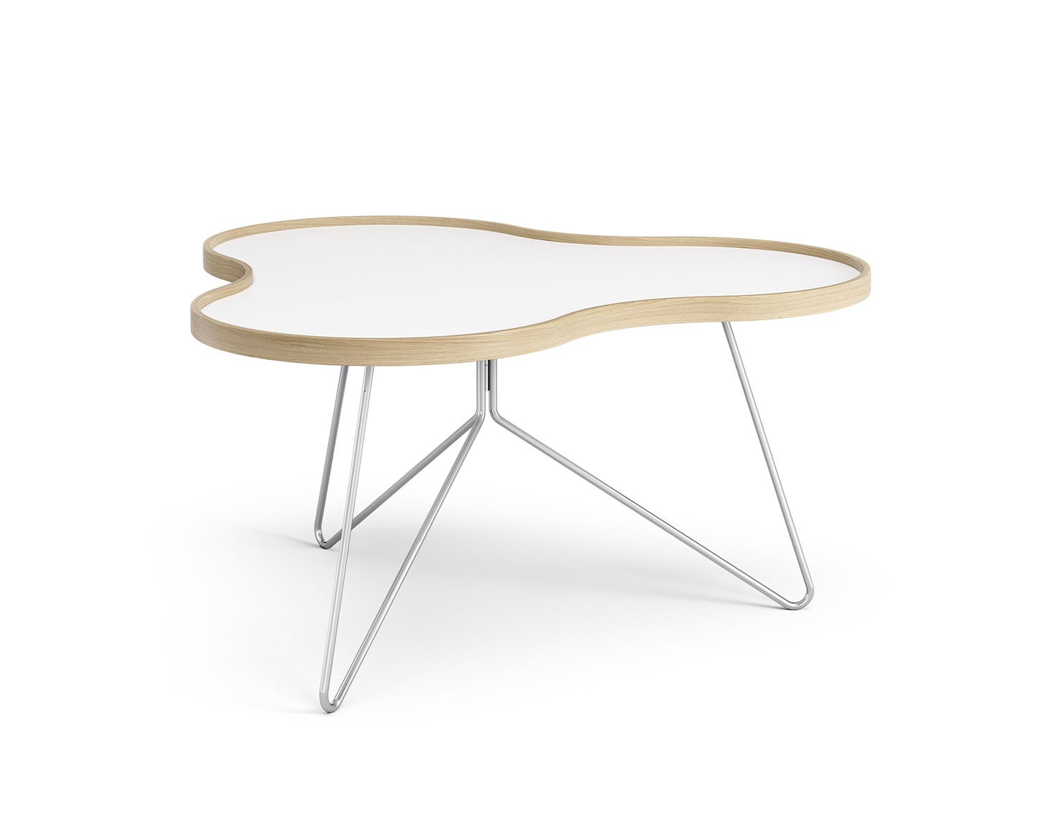 Flower-Table-90x84-White-Laminate-Oak-Chrome-Metal-H45