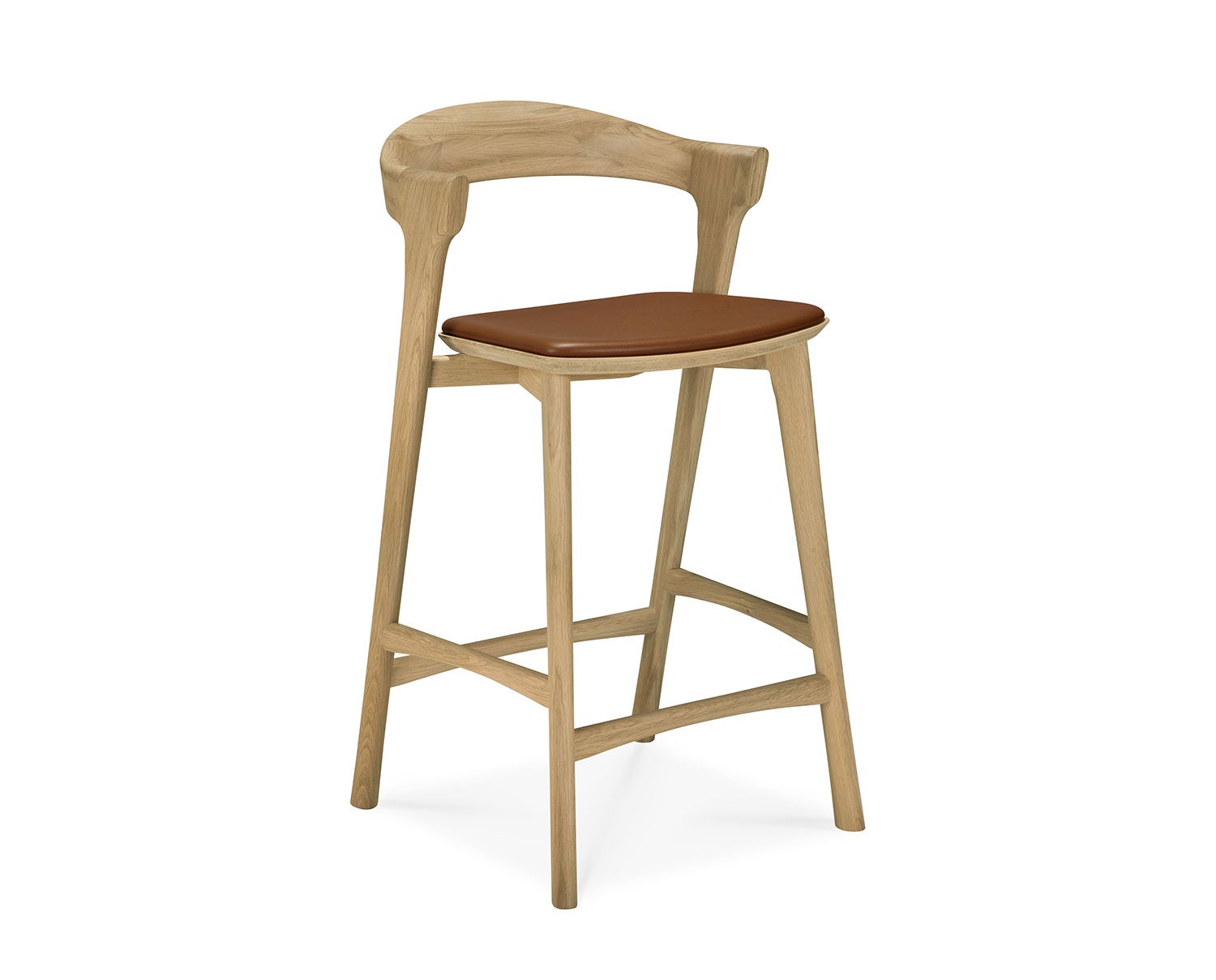 Bok Barstol med en siddehøjde på 66 centimeter og lædersæde i lakeret eg