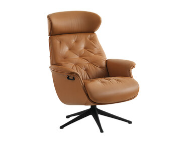 Volden Lænestol fuldpolstret i læderet Dakota Modern Cognac med ben i sort aluminium