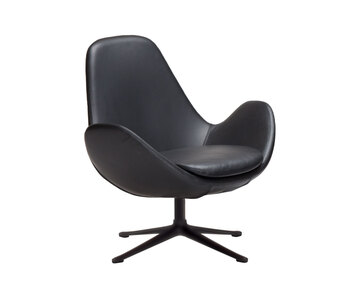 Ghost Low Lænestol i lædret Savoy Black Platin med ben i sort aluminium