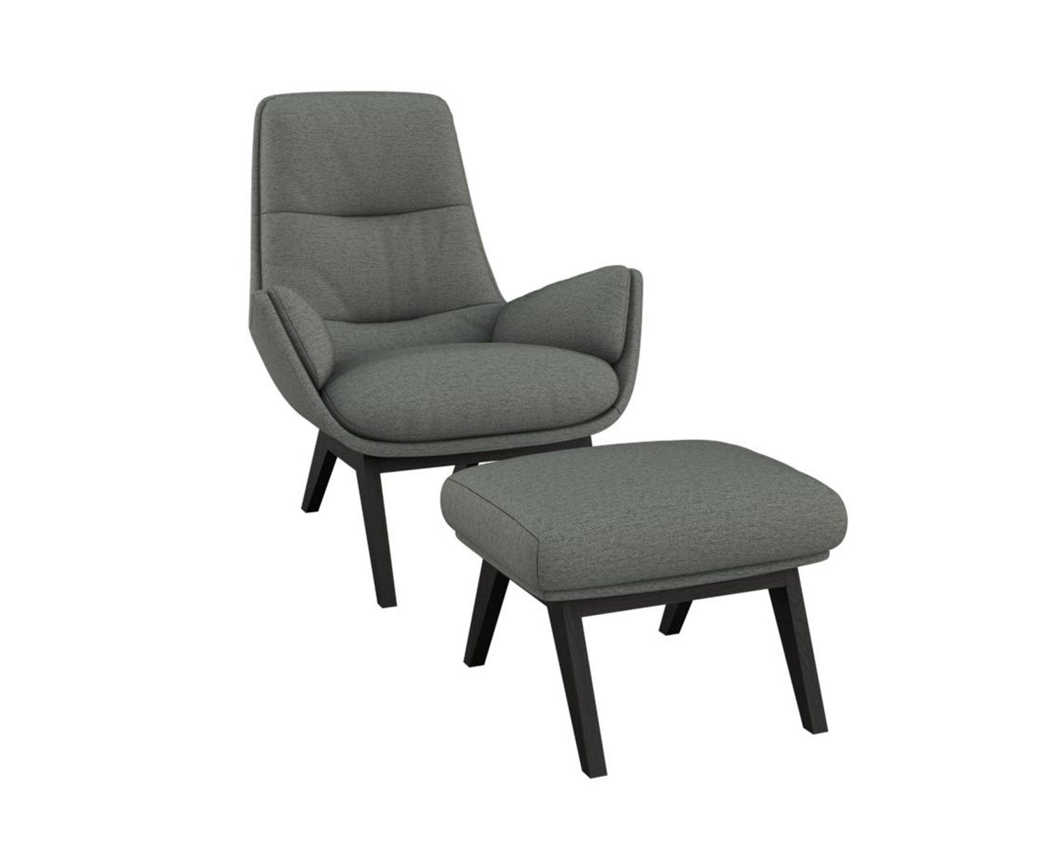 Moro Lænestol og fodskammel i stoffet Copparo Slate Grey med ben i sort eg