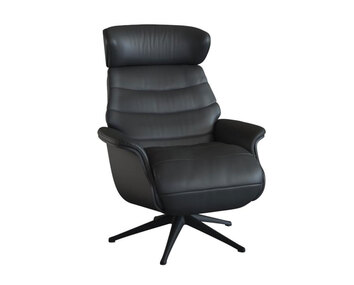 Marina Reclinerlænestol med batteri fuldpolstret i læderet Savoy Platin Black med ben i sort aluminium