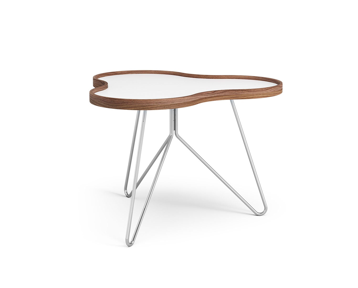 Flower-Table-66x62-White-Laminate-Walnut-Chrome-Metal-H45