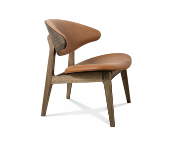 Ram Shell lounge stol i massiv gråolieret eg og brunt læder