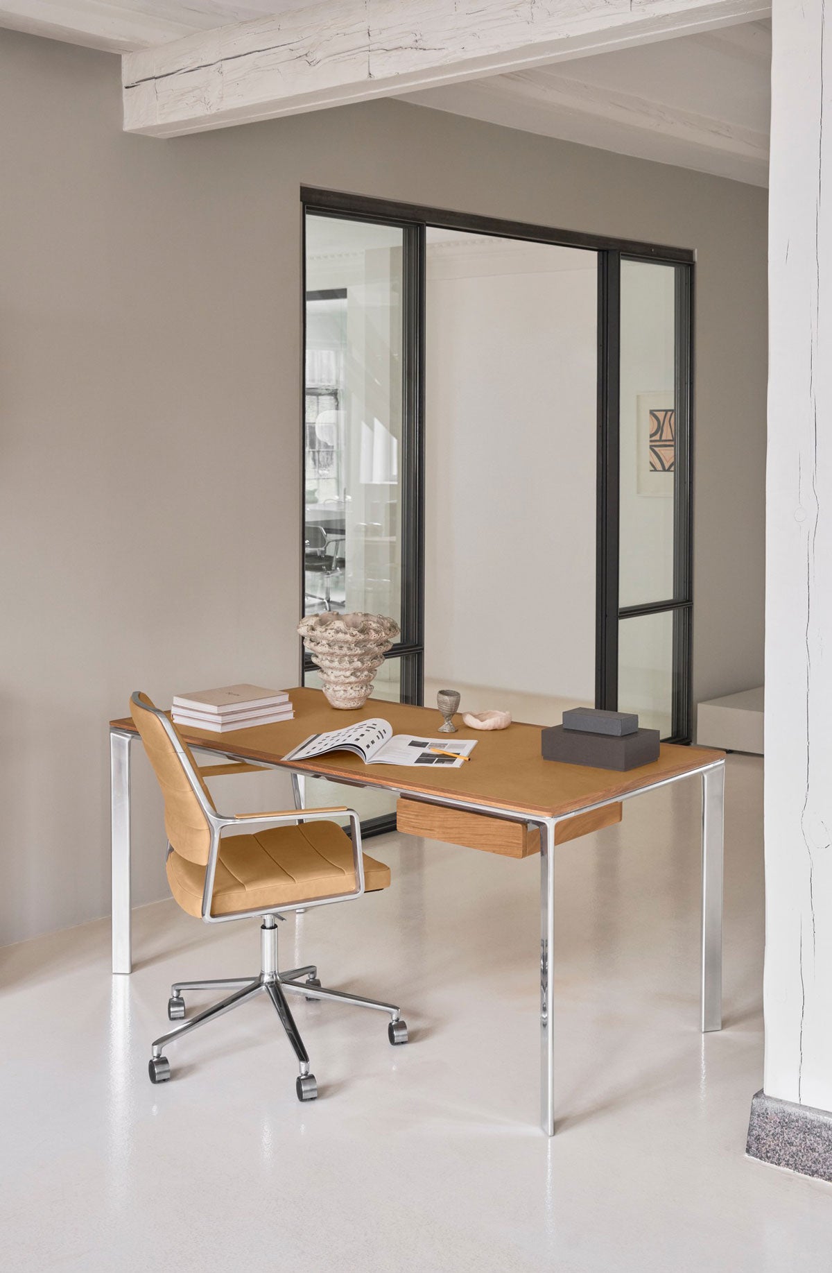 Vipp-432-Work-Desk-Light-Oak-Camel-Leather-Desk-Drawer-Lifestyle