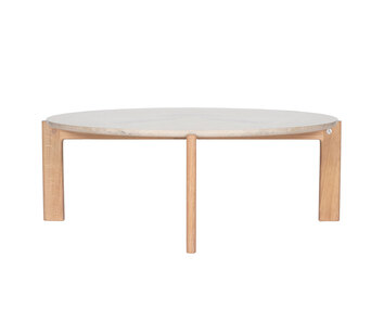 Iris sofabord i størrelsen Large med bordplade i Jura Limestone og bordben i hvidbetset eg