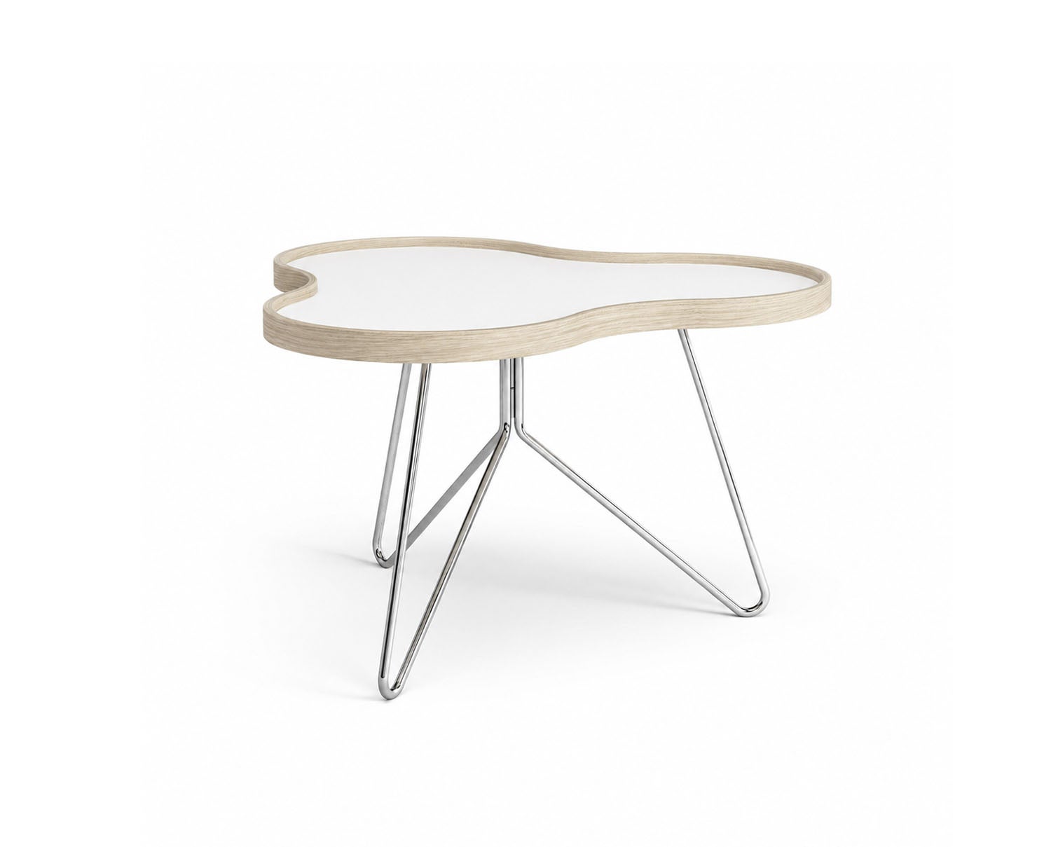 Flower-Table-66x62-White-Laminate-White-Pigmented-Oak-Chrome-Metal-H39