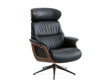 Clement Lænestol med finér i læderet Savoy i farven Platin Black med ben i poleret aluminium