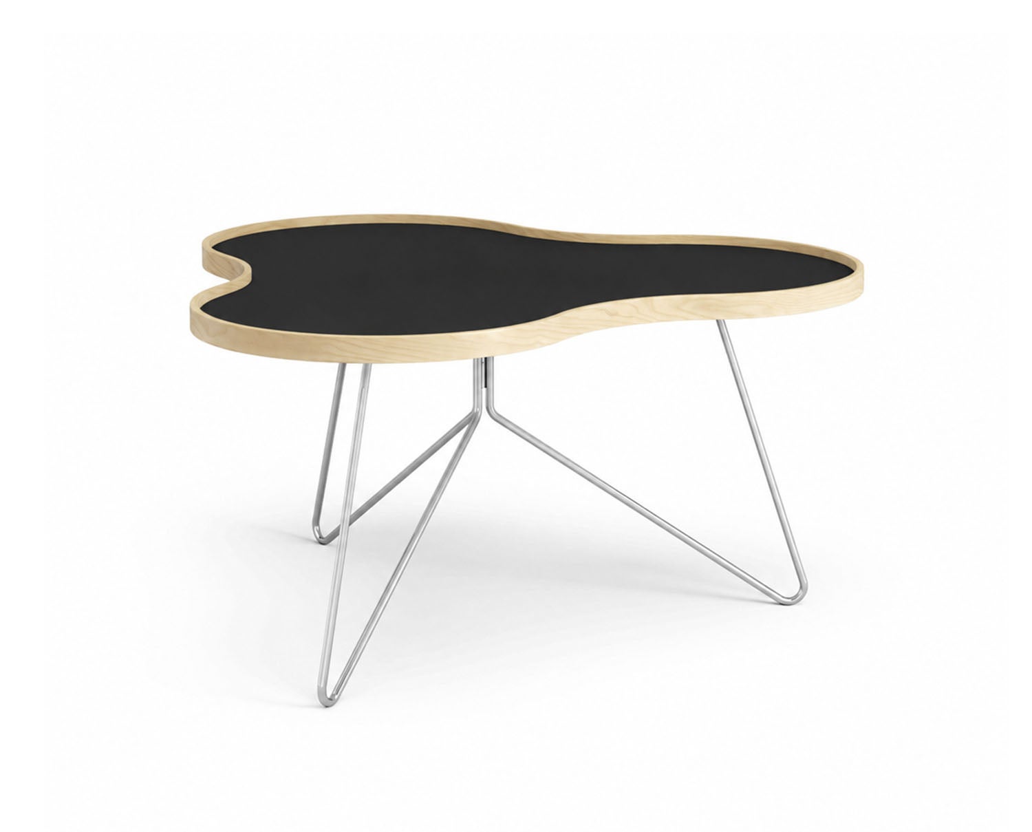 Flower-Table-90x84-Black-Laminate-Birch-Chrome-Metal-H45