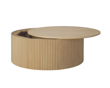 Roller Max Sofabord med en diameter på 80 centimeter i hårdvoksolieret eg med åbent låg