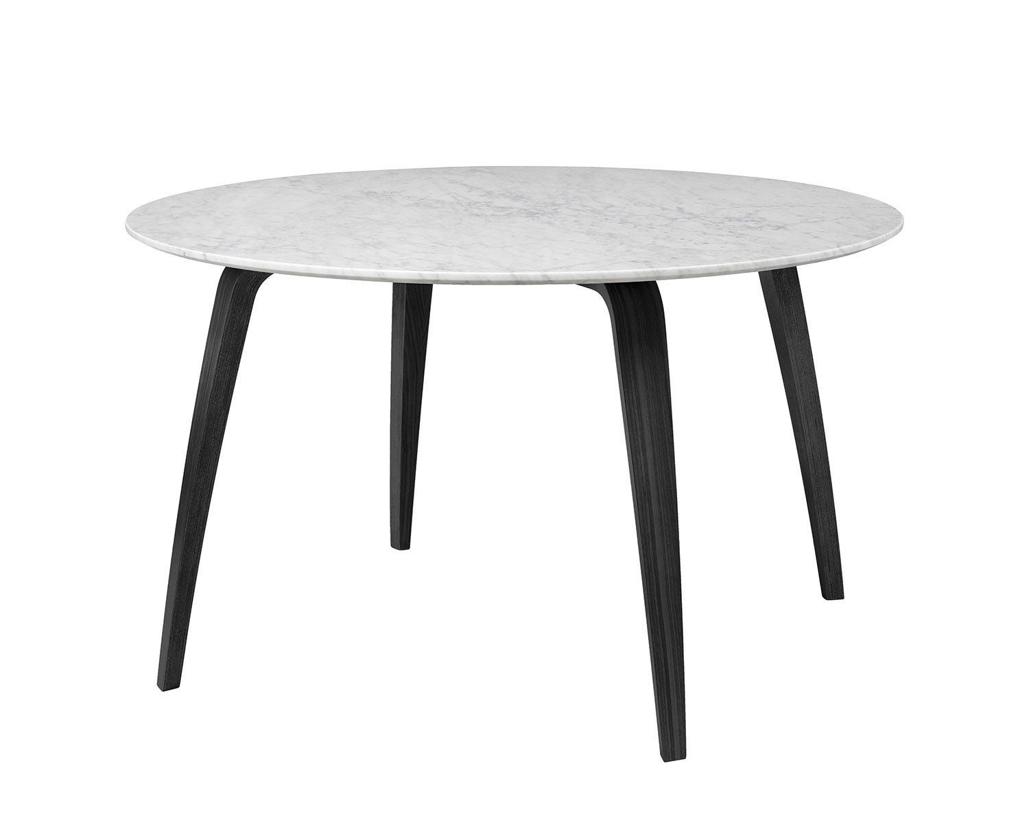 GUBI_DiningTable_Round_130x74_WoodBase_BlackStainedAsh_Marble_WhiteCarrara