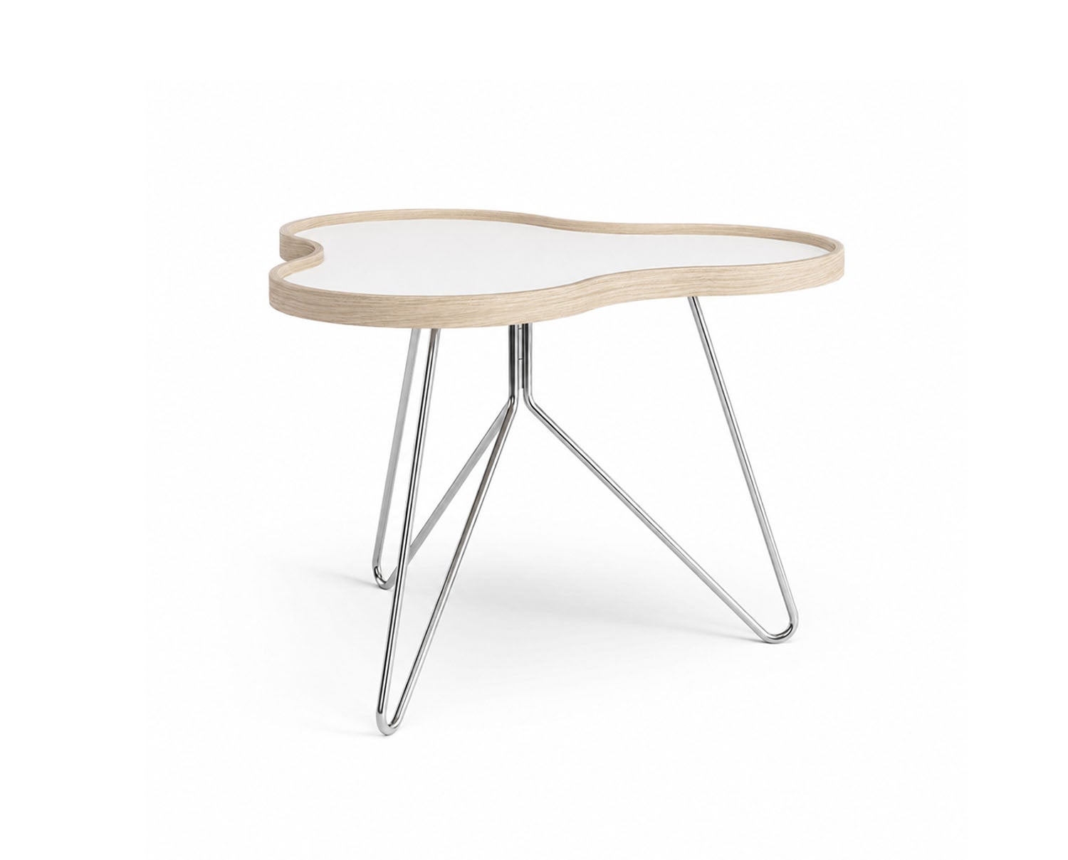 Flower-Table-66x62-White-Laminate-White-Pigmented-Oak-Chrome-Metal-H45
