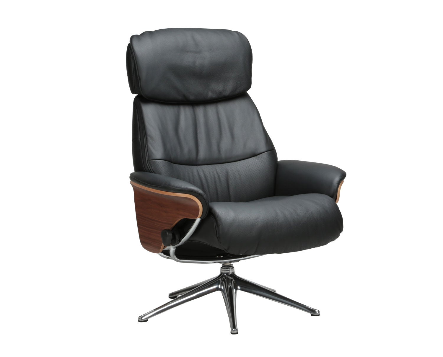 Aarhus Lænestol med finérsider i læderet Savoy i farven Platin Black med ben i poleret aluminium