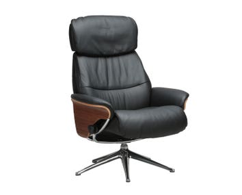 Aarhus Lænestol med finérsider i læderet Savoy i farven Platin Black med ben i poleret aluminium