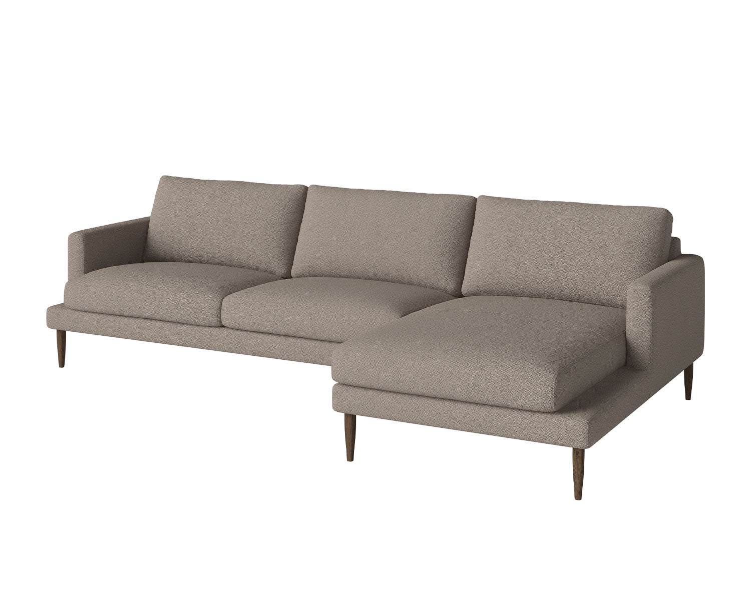 Bolia-Veneda-Slim-Sofa-3-5-Seater-Chaise-Longue-Right-Adria-Dark-Beige-Dark-Oiled-Oak-Legs