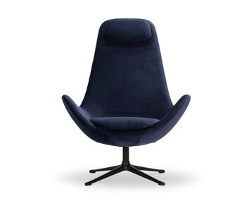 Ghost High Lænestol i stoffet Super Velvet Dark Blue med ben i sort aluminium