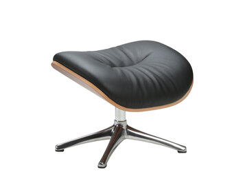 Aarhus Fodskammel med finér i læderet Savoy i farven Platin Black med ben i poleret aluminium