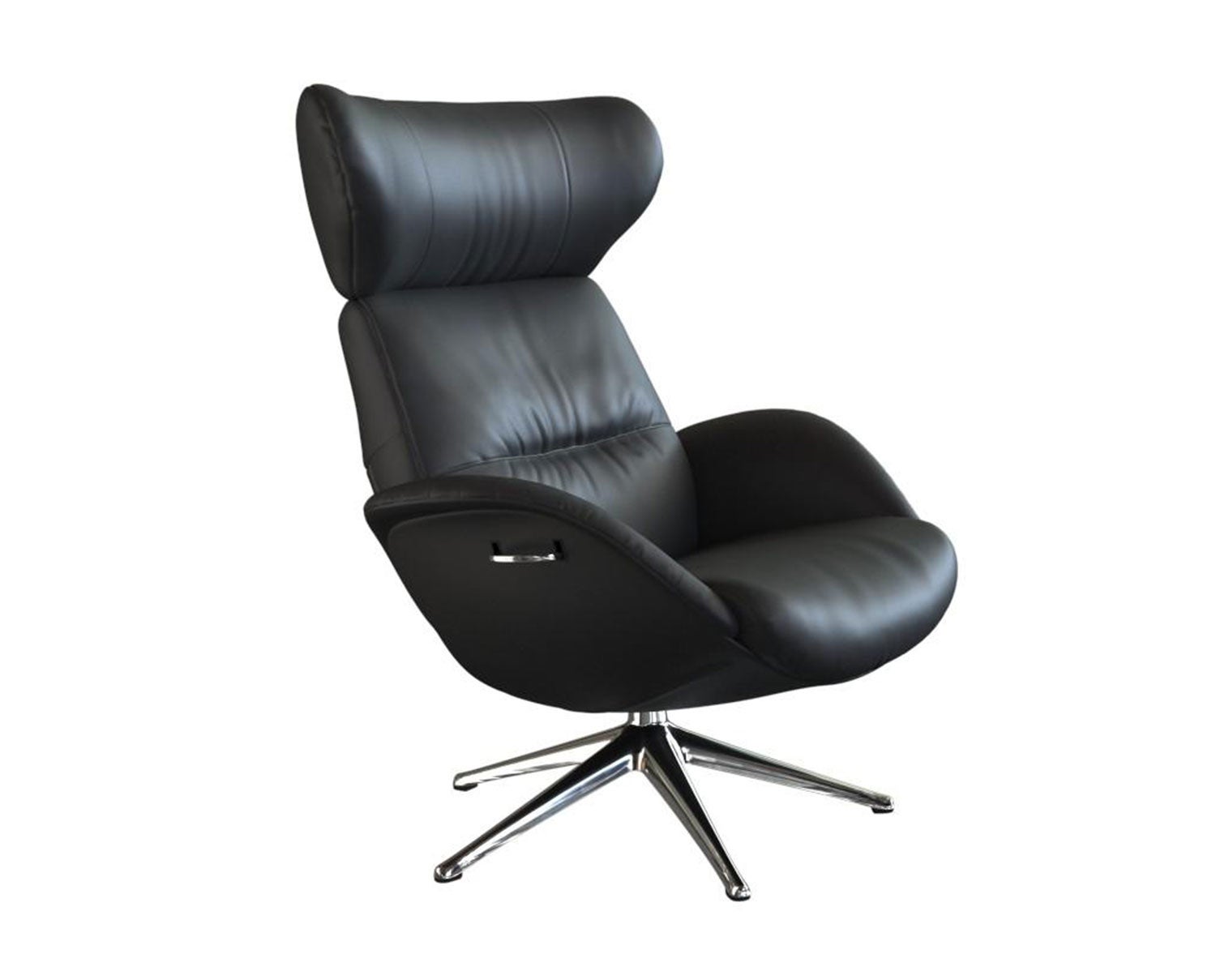 More Lænestol i læderet Savoy Platin Black med ben i poleret aluminium