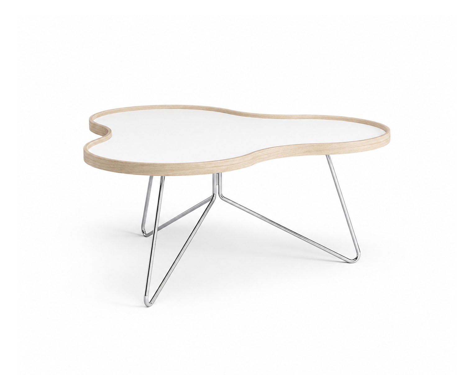 Flower-Table-90x84-White-Laminate-White-Pigmented-Oak-Chrome-Metal-H39