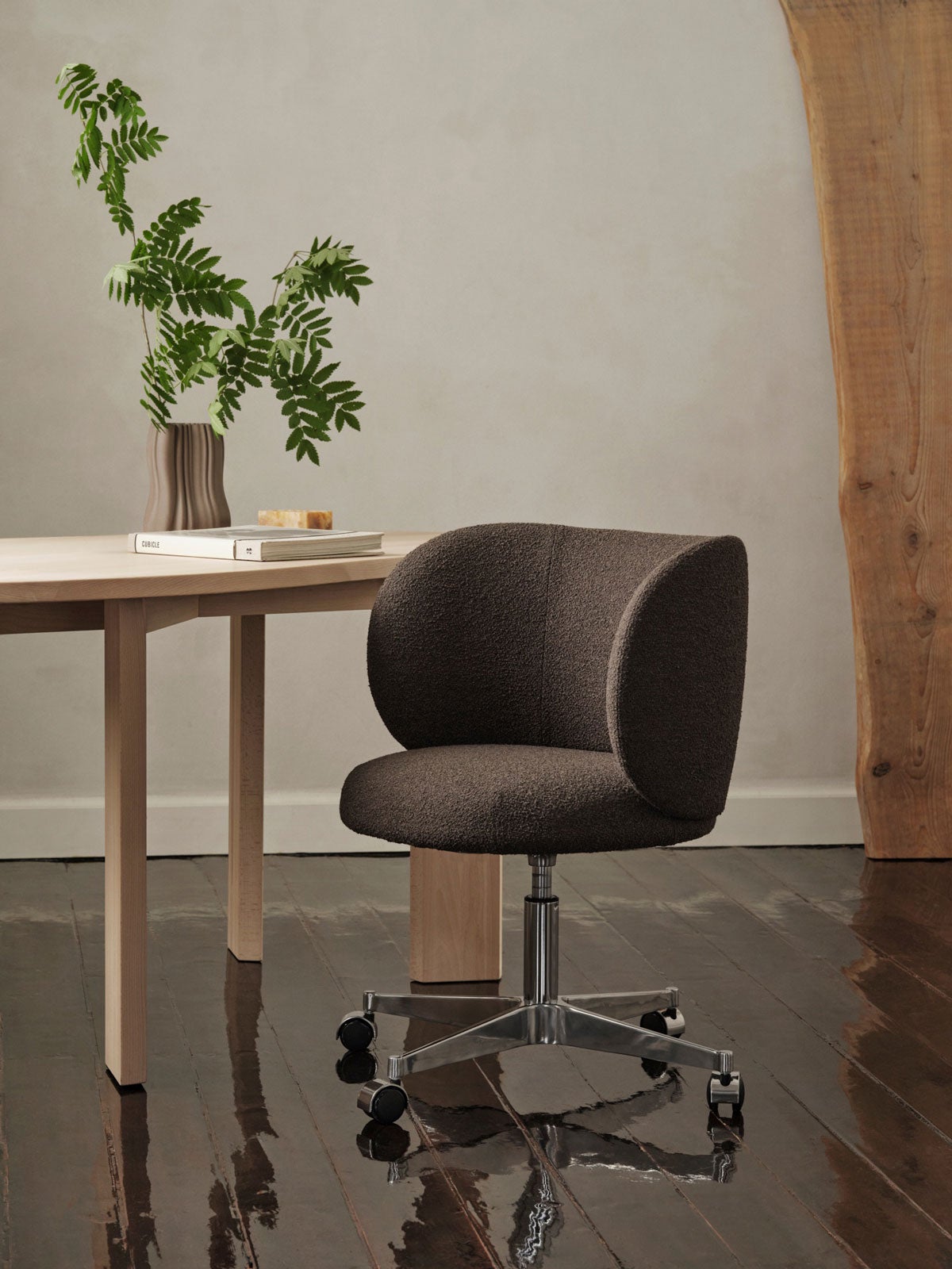 Ferm-Living-Rico-Dining-Chair-Castors-Soft-Boucle-Dark-Brown-Lifestyle