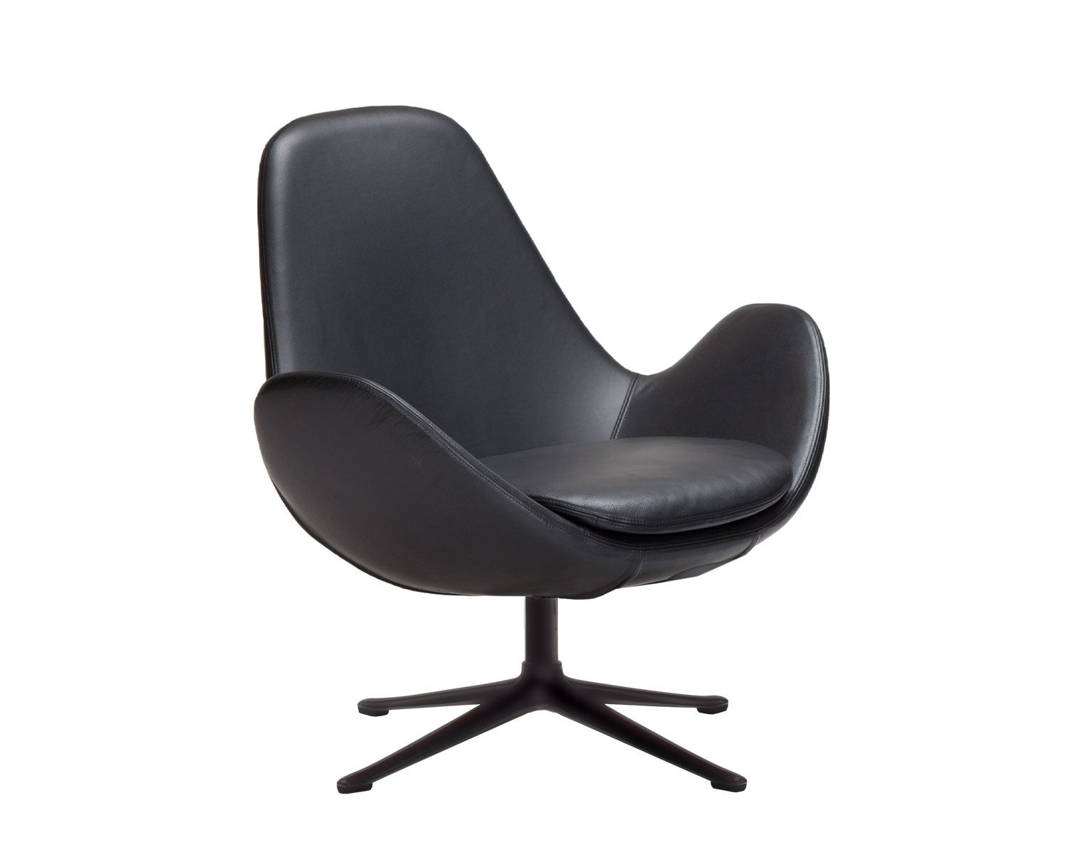 Ghost Low Lænestol i lædret Savoy Black Platin med ben i sort aluminium