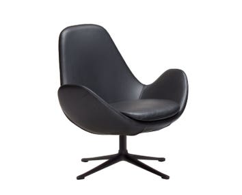 Ghost Low Lænestol i lædret Savoy Black Platin med ben i sort aluminium