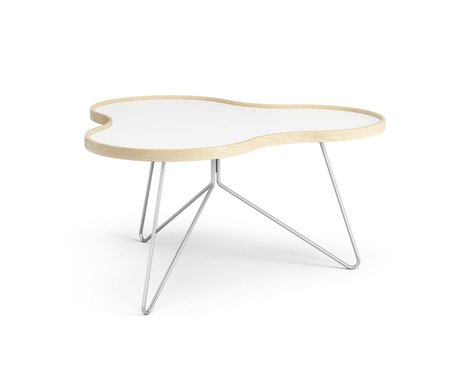 Flower-Table-90x84-White-Laminate-Birch-Chrome-Metal-H45