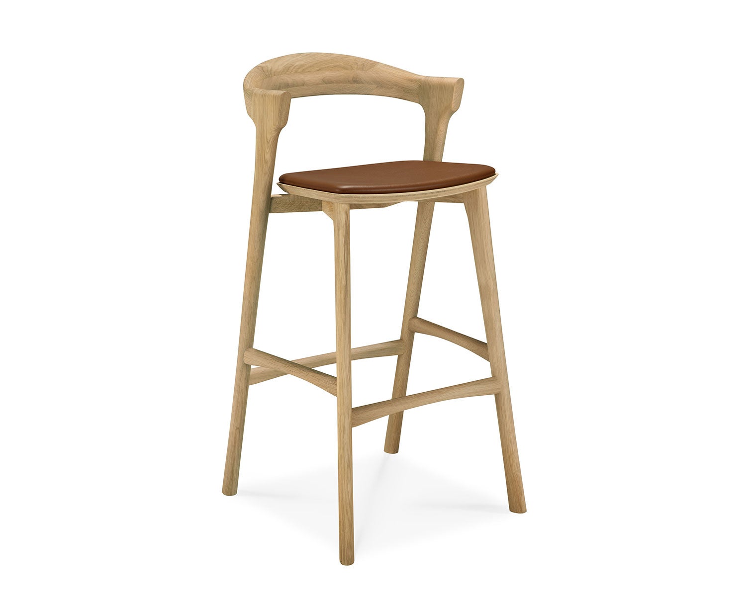 Bok Barstol med en siddehøjde på 76 centimeter og lædersæde i lakeret eg
