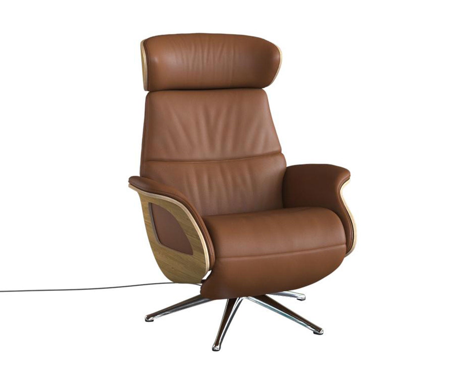 Clement Reclinerlænestol med strømkabel i læder med finérsider