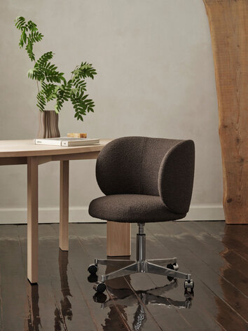 Ferm-Living-Rico-Dining-Chair-Castors-Soft-Boucle-Dark-Brown-Lifestyle