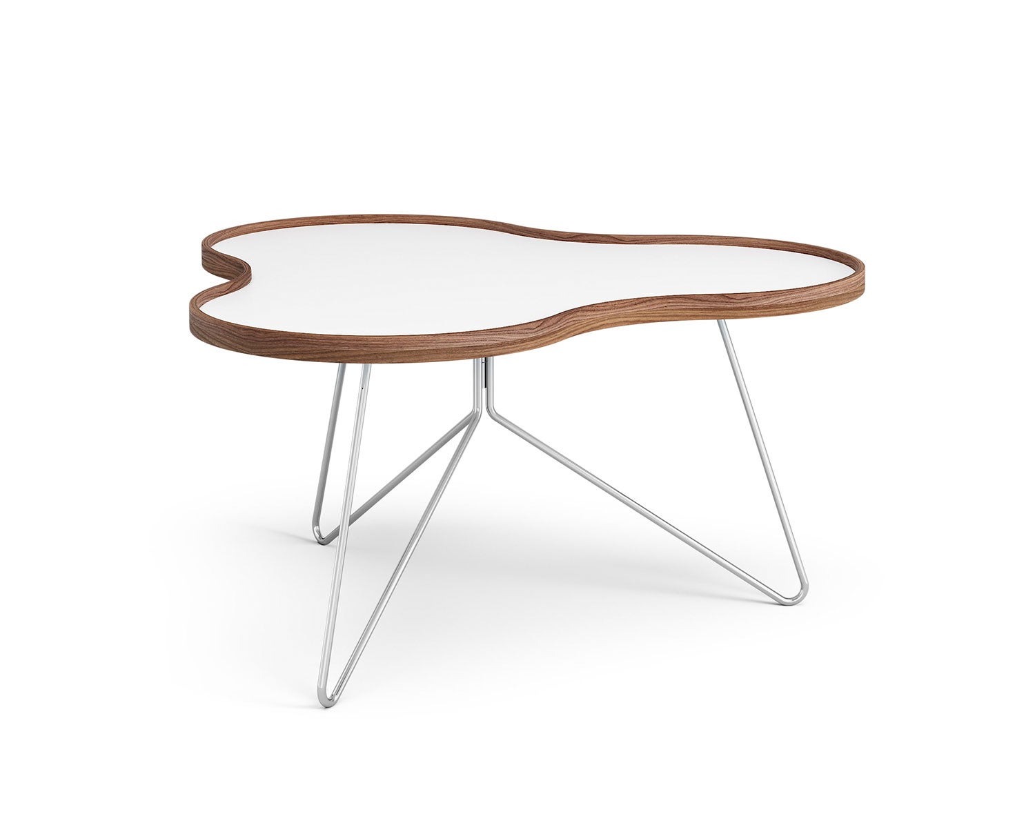 Flower-Table-90x84-White-Laminate-Walnut-Chrome-Metal-H45