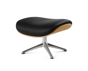 Apollo Fodskammel med finérsider i eg polstret i læderet Omaha Ink Jet Black med ben i poleret aluminium