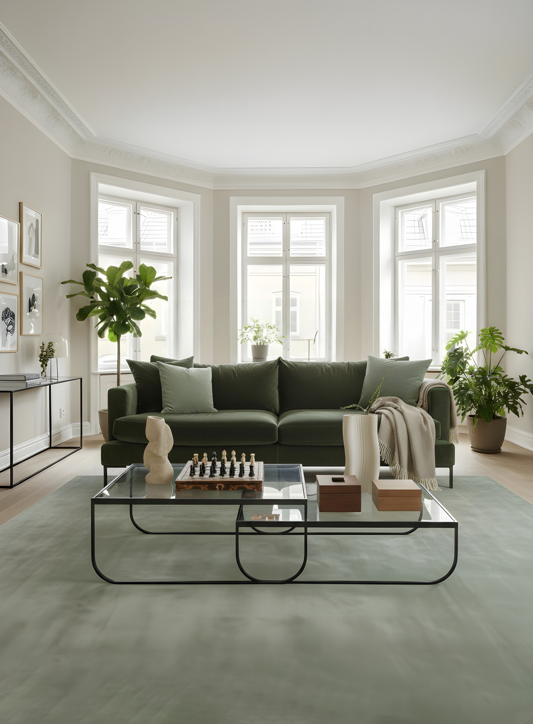 Wind-sofa-green-room-3.jpg NINETEEN23 Wind sofa i grønt stof i stue