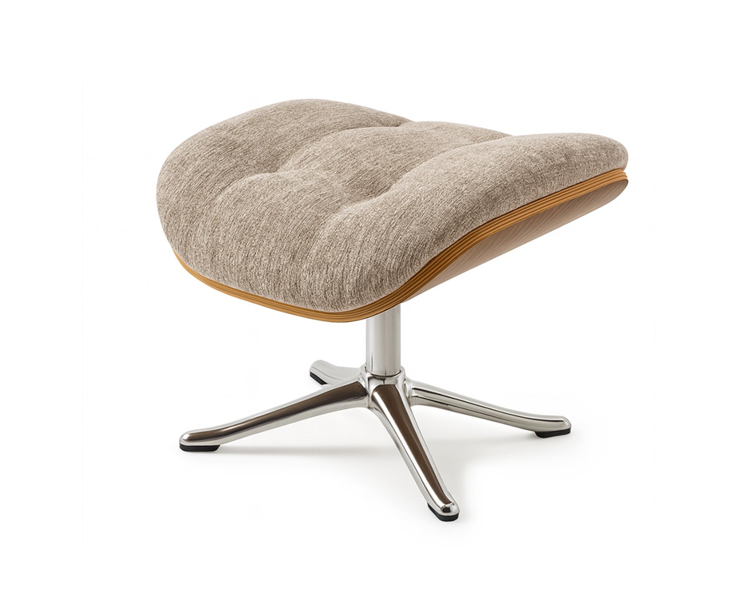 Marc Fodskammel med valnødfinér i stoffet Burano 1090 Mushroom med ben i poleret aluminium