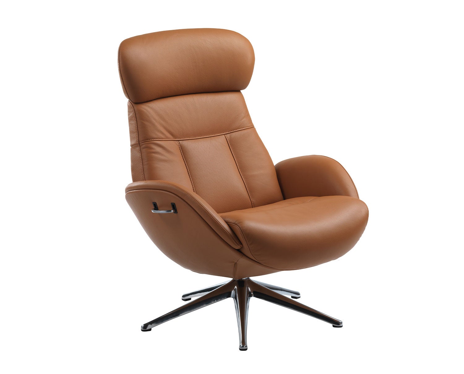 Elegant Lænestol i læderet Dakota Modern Cognac Brown med ben i poleret aluminium