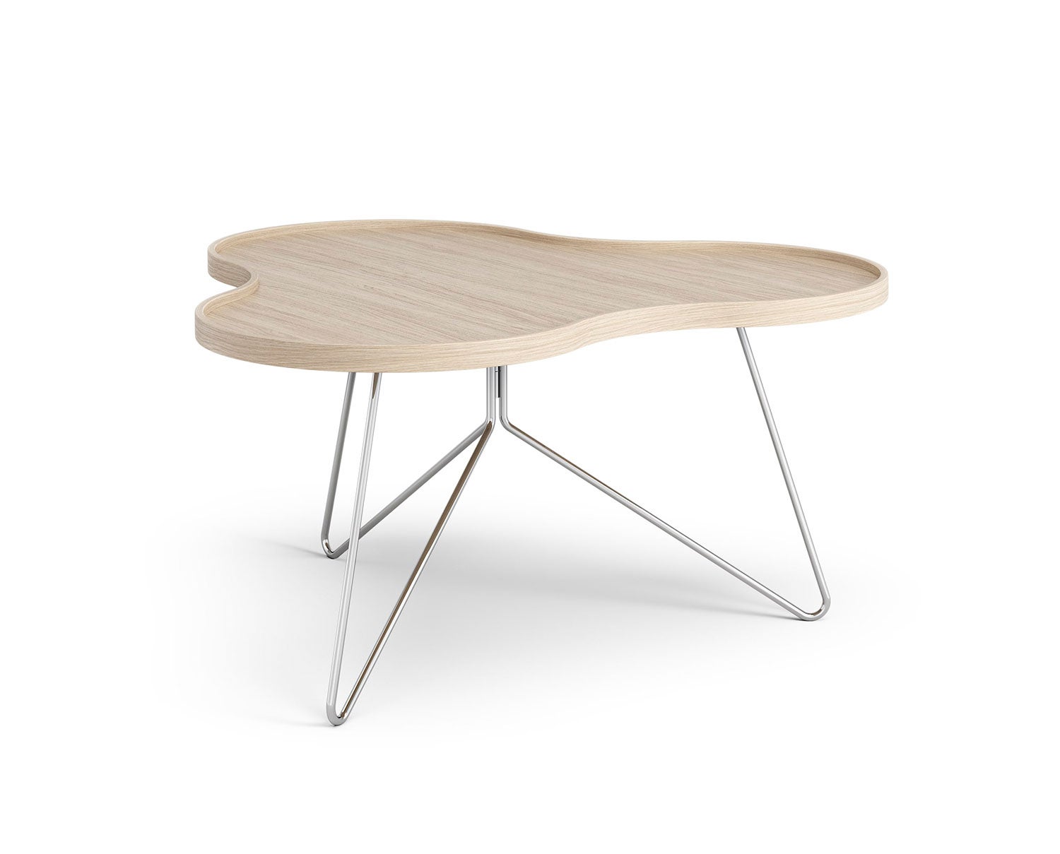 Flower-Mono-Table-90x84-Whitepigmented-Oak-Chrome-Metal-H45
