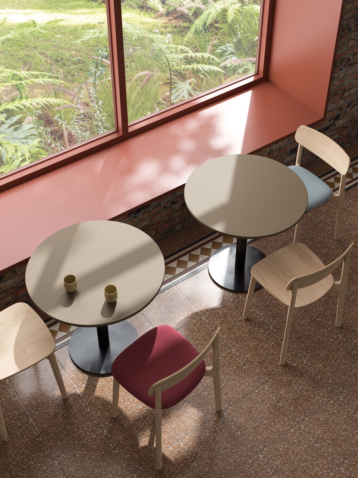 Delta-table-round-Ø80xH73-cm-tabletop-Fenix-laminate-Castoro-Ottawa-black-base_Anch-chair-oak-matt-lacquer-Fiord-0821-Fiord-0662