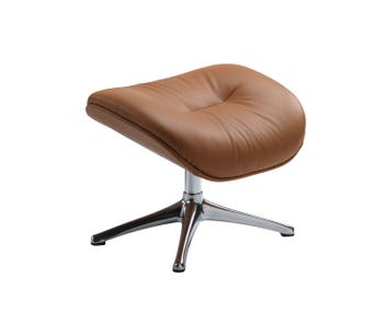 Elegant Fodskammel i læderet Dakota Modern Cognac Brown med ben i poleret aluminium
