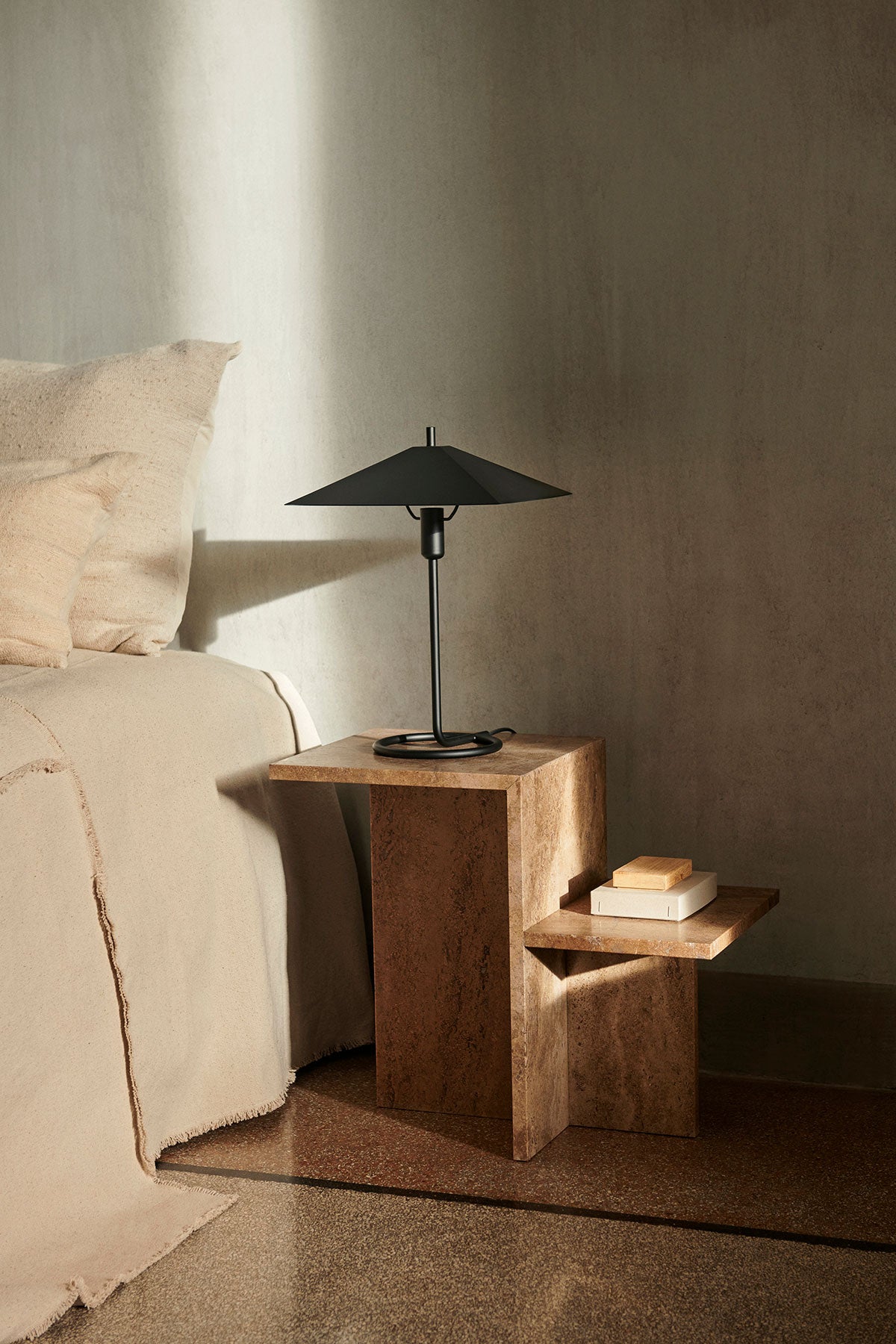 Ferm-Living-Distinct-Side-Table-Dark-Brown-Travertine-Lifestyle
