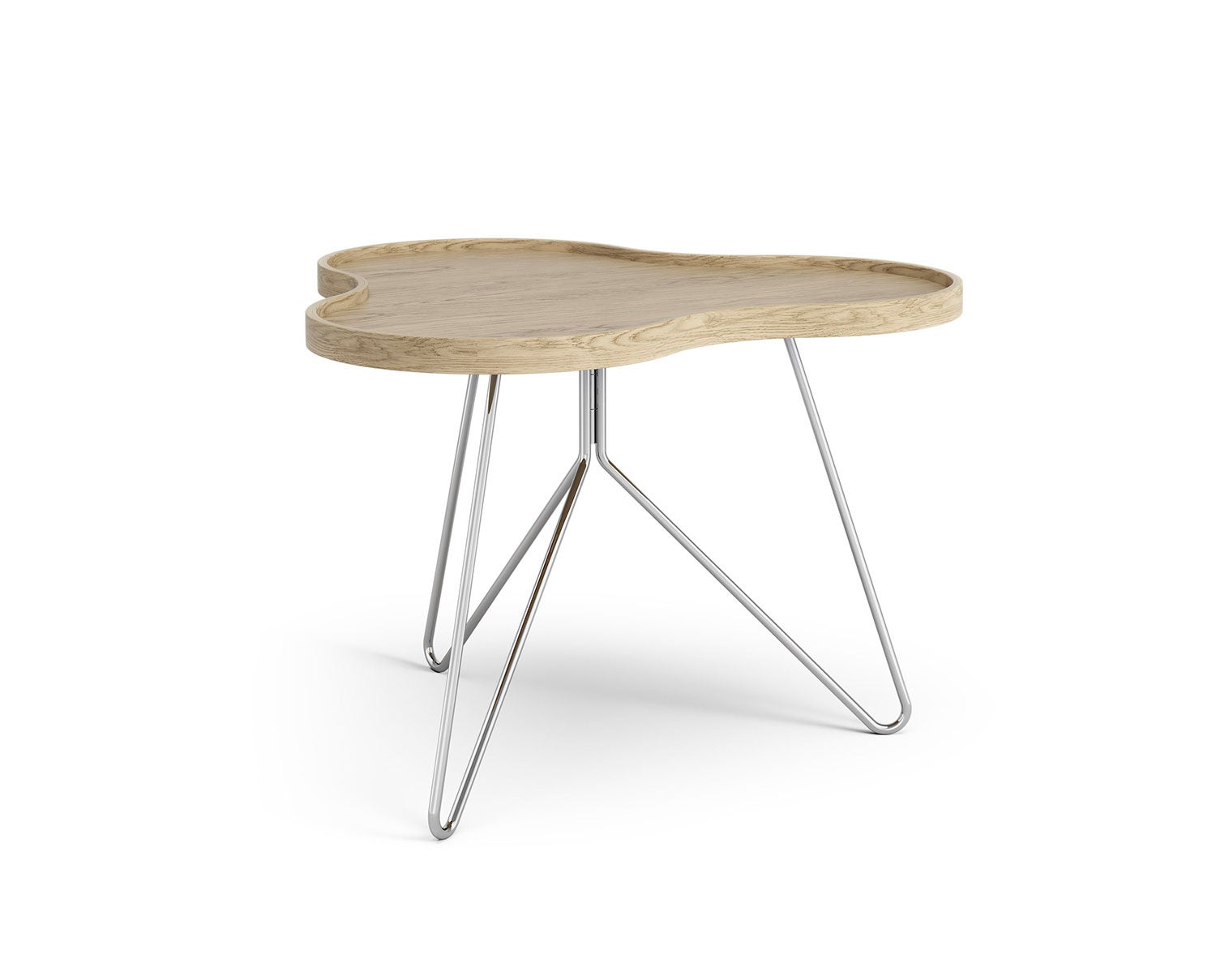 Flower-Mono-Table-66x62-Varnished-Oak-Chrome-Metal-H45